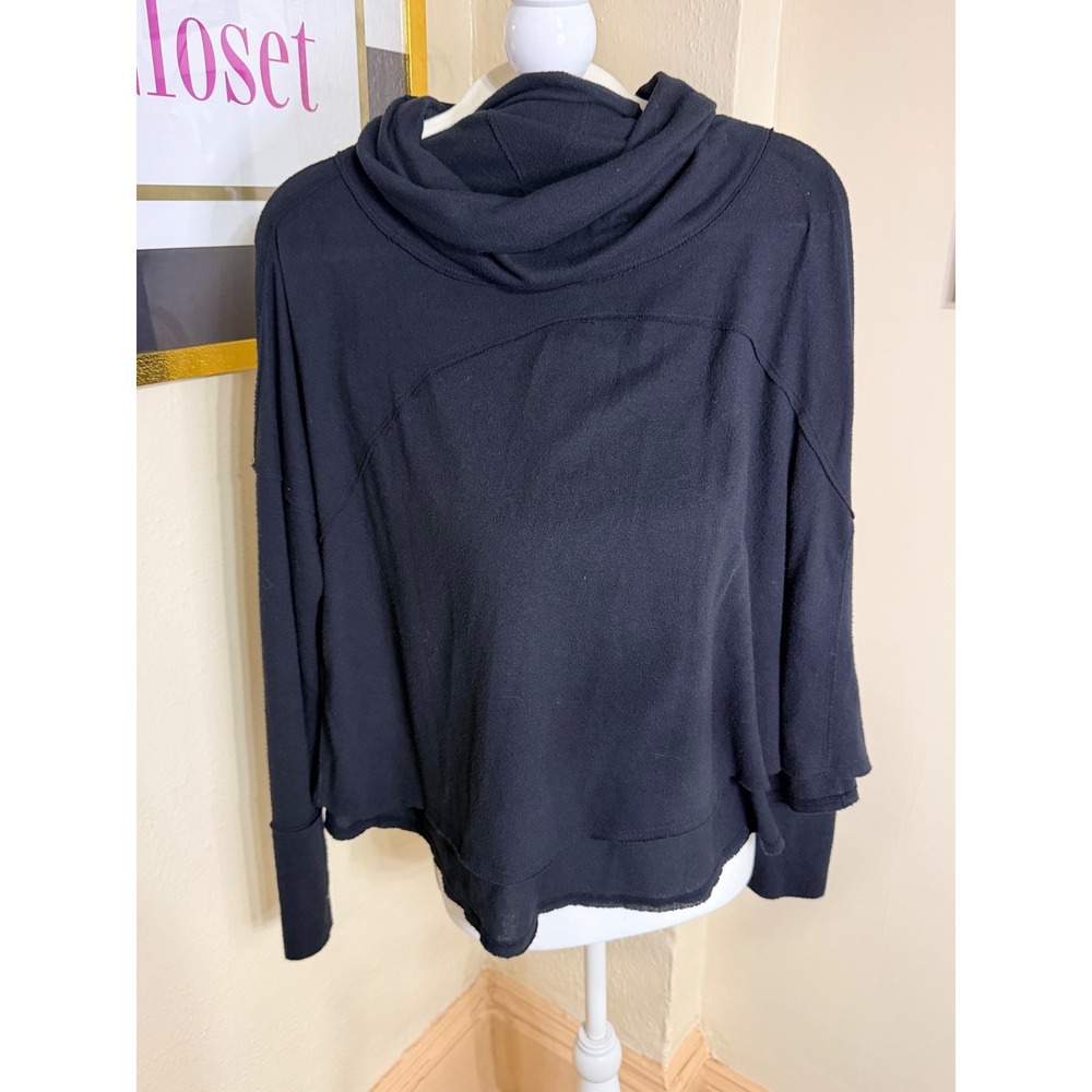 Free People We The Free Black Cowl Neck Pullover Top Thumbhole Cuffs Small